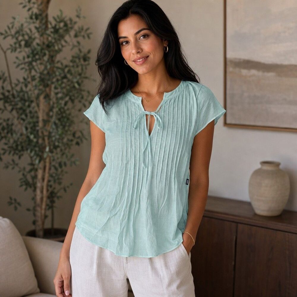 Mint Green Pleated Blouse, Size Large